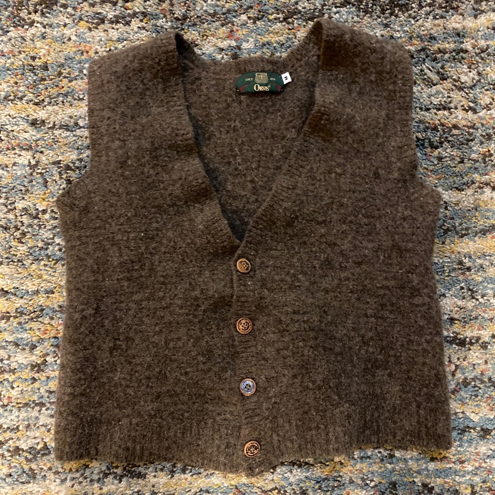 Vintage Orvis Wool  Vest Brown Size Medium Hipster Outdoors